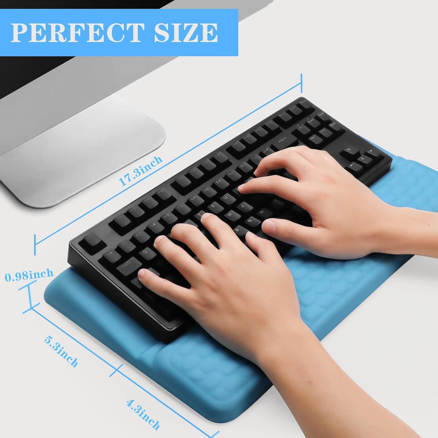 Computer Keyboard Stand Pad with Wrist Rest, Ergonomic Comfy Tilted Keyboard Stand Riser Holder Pad for Office Home (Blue)
