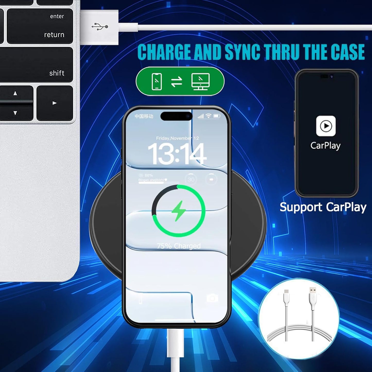 Battery Case for iPhone Air, Upgraded 12000mAh Rechargeable Portable Extended Battery Pack Supported Qi Wireless Charging Case Compatible with iPhone Air(6.5 inch) Charger Cover Power Bank (Black)