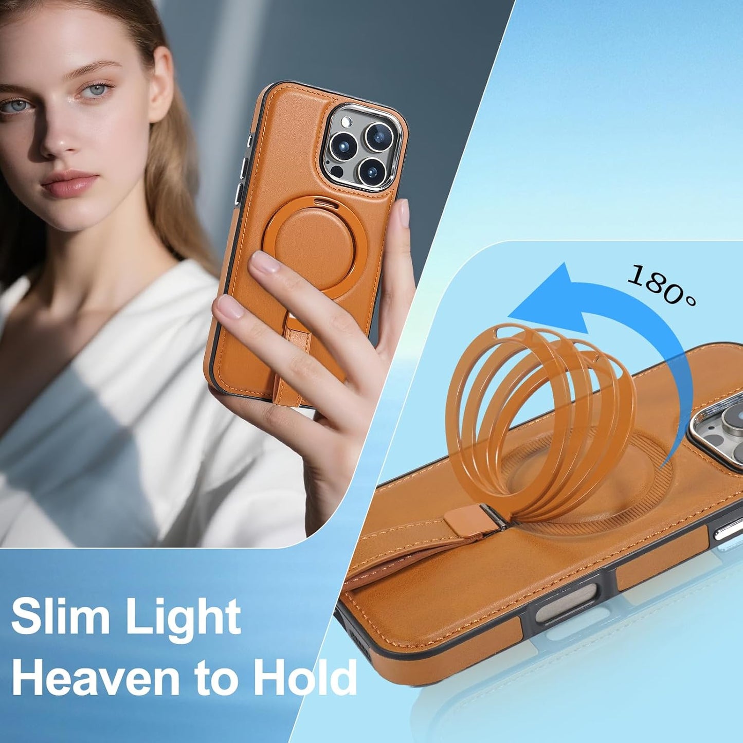 Leather Case, Suitable for iPhone 16 Case, Invisible Magnetic Design, Equipped with a Lanyard and Foldable Stand, Black, Yellow and red (Red, iPhone 16)