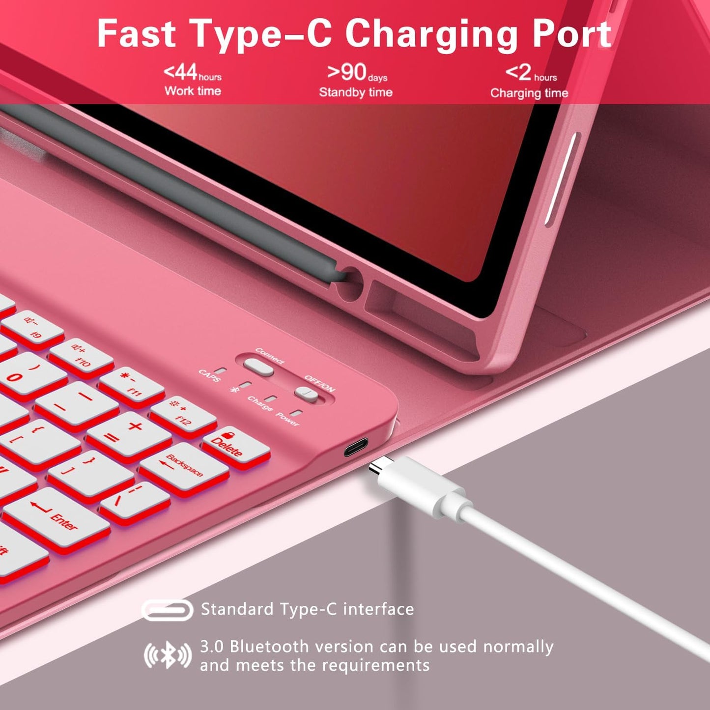 Keyboard Case for Samsung Galaxy Tab A9 Plus 5G 11 inch 2023 (SM-X210/X216/X218), 7 Color Backlit Detachable Keyboard Bluetooth, Smart Folio Cover with S Pen Holder for Galaxy Tab A9+ 11"(Dark Pink)