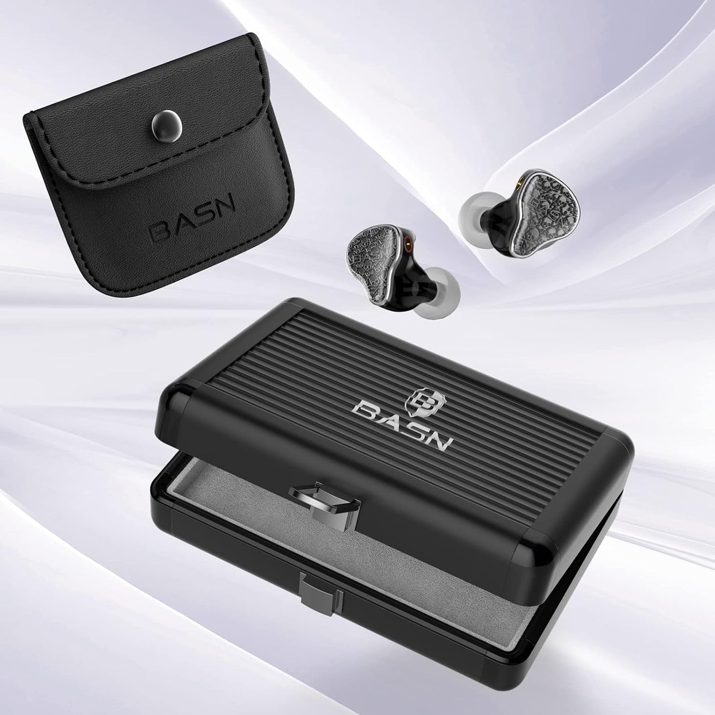 BASN Bmaster5 in Ear Monitors, 1DLC Diaphragm+4BA 5 Drivers Drummers Headphones with Silver-Plated OFC Cable, Noise Isolation IEM Earbuds for Musicians (Midnight Black)