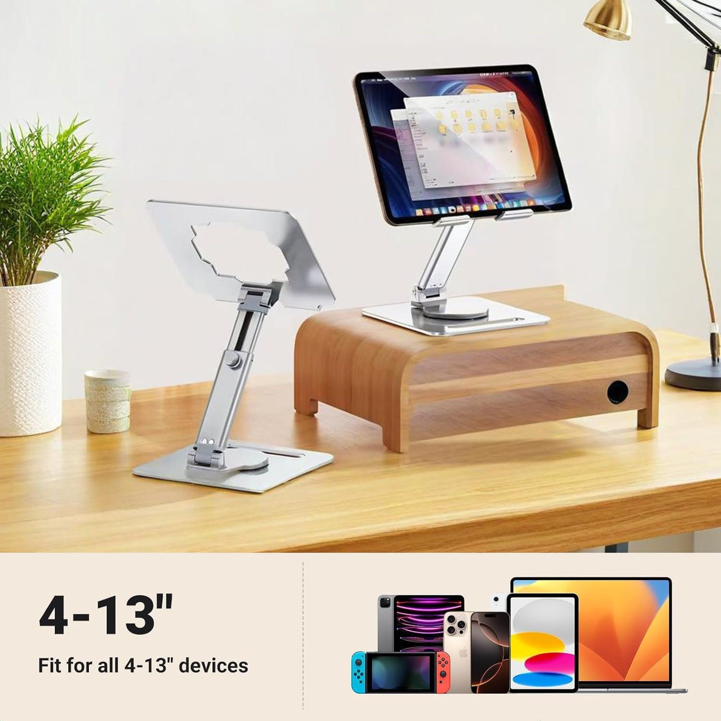 360° Rotating Tablet Stand - Adjustable iPad Tablet Holder for Desk, Foldable iPad Swivel Stand for Home & Office (Muted Gray)