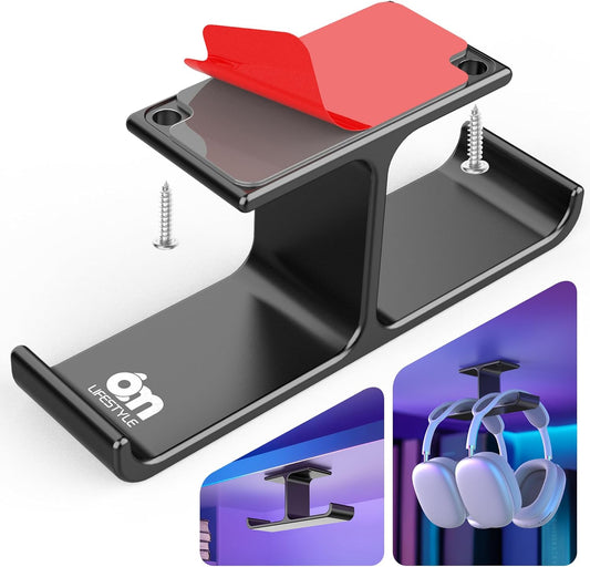 All Aluminum Headset & Headphone Stand Hanger Under Desk Headphone Holder Hook with Strong Adhesive & Screws, Desk Accessories for PC Gaming Headset Holder Mount, Office Table Shelf Storage,Bag Hooks