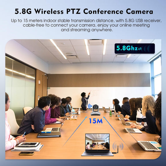 TOALLIN Wireless PTZ Conference Room Camera, 10X Optical Zoom, 1080P Full HD Video Calling and Streaming, Wireless Conference Webcam for Video Conferencing/Church Services Worship/Online Teaching