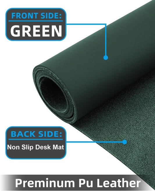Leather Desk Pad Protector, Office Desk Mat, Large Mouse Pad, Non-Slip PU Leather Desk Blotter, Laptop Desk Pad, Waterproof Writing Pad for Office/Home/Decor (Dark Green, 40" x 17")