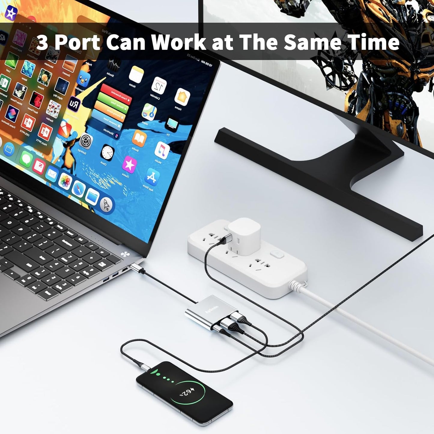 USB C to HDMI Adapter, 4K@60Hz HDMI to USB-C Adapter with USBA 3.0 & 100W PD Port Multiport Digital AV Converter for MacBook Pro/Air, iPad, iPhone 15/16, Tablets, Switch, TV, Monitor and More