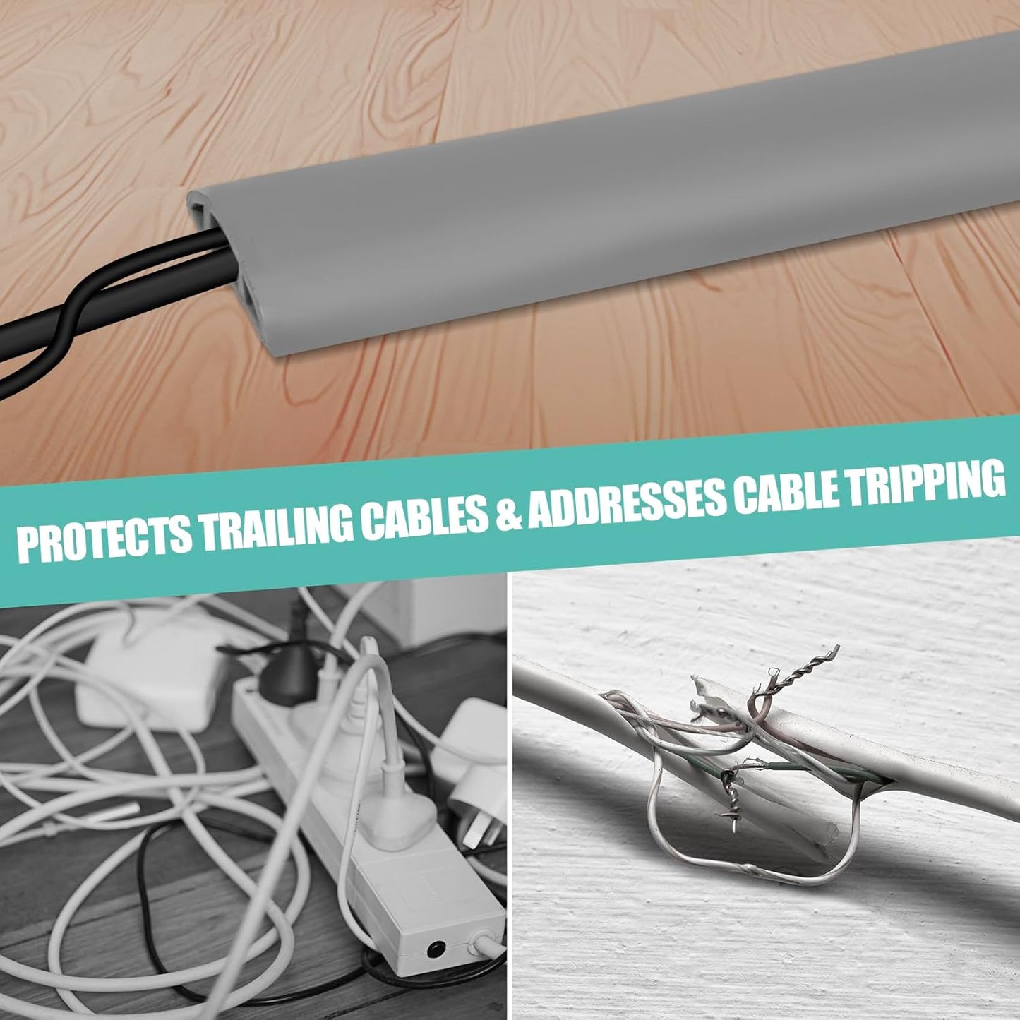 Floor Cord Cover Cavity 0.8"x0.37" Self Adhesive Cord Hider, 10FT Low Profile Cable Management, Extension Strip Protector for Wires, Prevent Cable Trips for Offices, Gyms, Exhibitions(Gray)