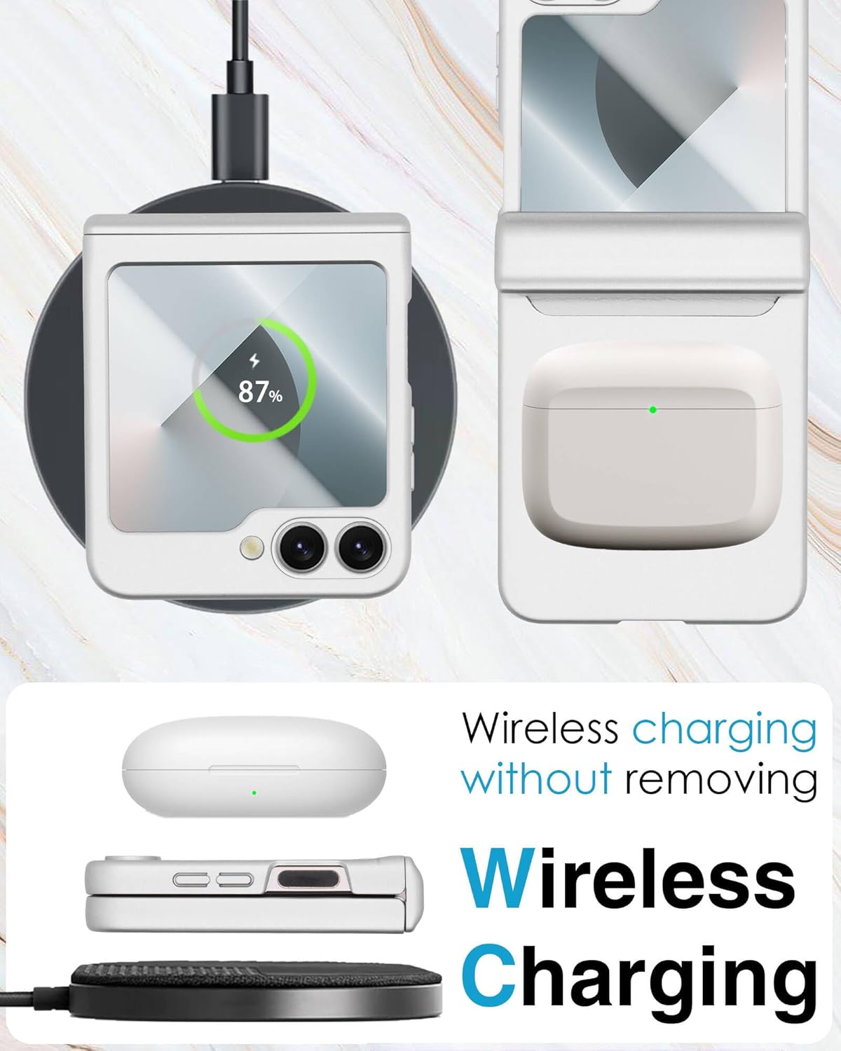 STORMTAL for Samsung Galaxy Z Flip 6 Case/Z Flip 7 FE Case, Hinge Protection, Built-in Screen Protector, Wireless Charging, Slim Rugged Phone Protective Case for Galaxy Z Flip 6 Silver