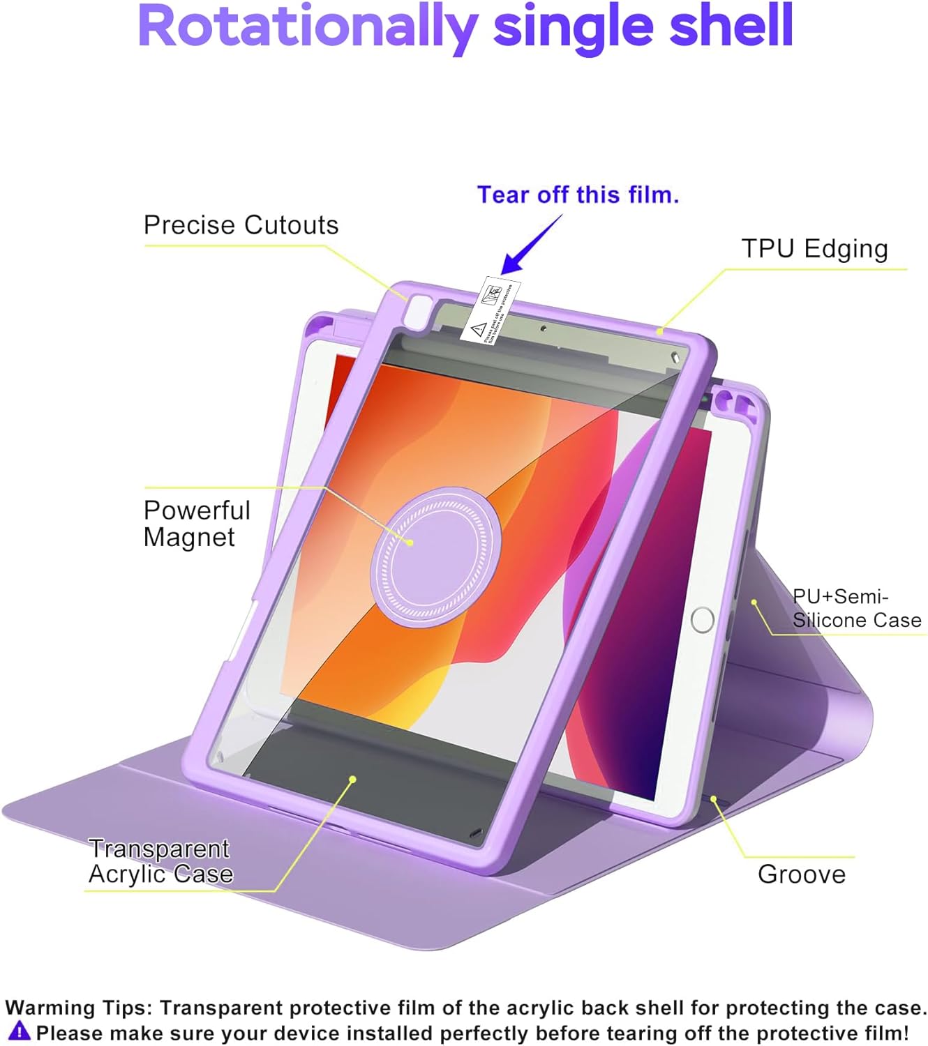 Case for iPad 9th/8th/7th Generation with Keyboard 10.2 Inch,360° Rotatable Magnetic Keyboard Case,Pencil Holder&Grooves Design,7 Color Backlit Detachable Wireless Keyboard(Purple)