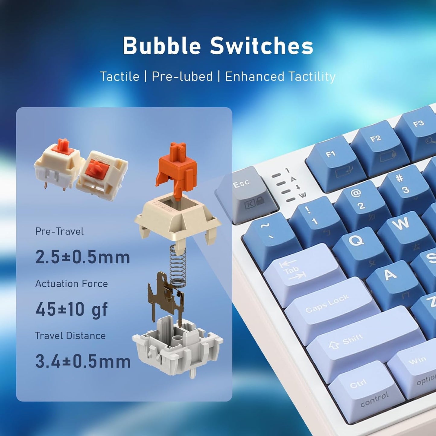 iRocks K85R Wireless RGB Backlit Mechanical Gaming Keyboard with LCD Display, Hot-Swappable Pre-lubed Brown Switches, 98 PBT Keys, USB-C Detachable Cable (Aurora Blue, Bubble Switch)