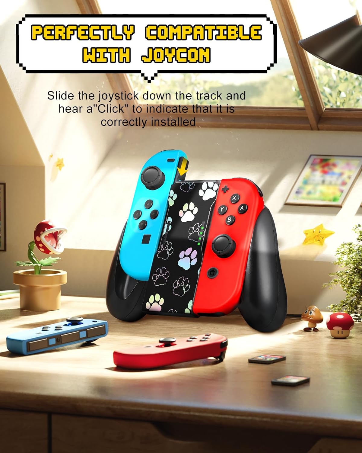 Lotadilo Joy-Con Grip for Nintendo Switch/Switch Oled - JoyCon Comfort Hand Grips Controller for Women Girls Teen Boys Cute Cartoon Design, Dog Paw