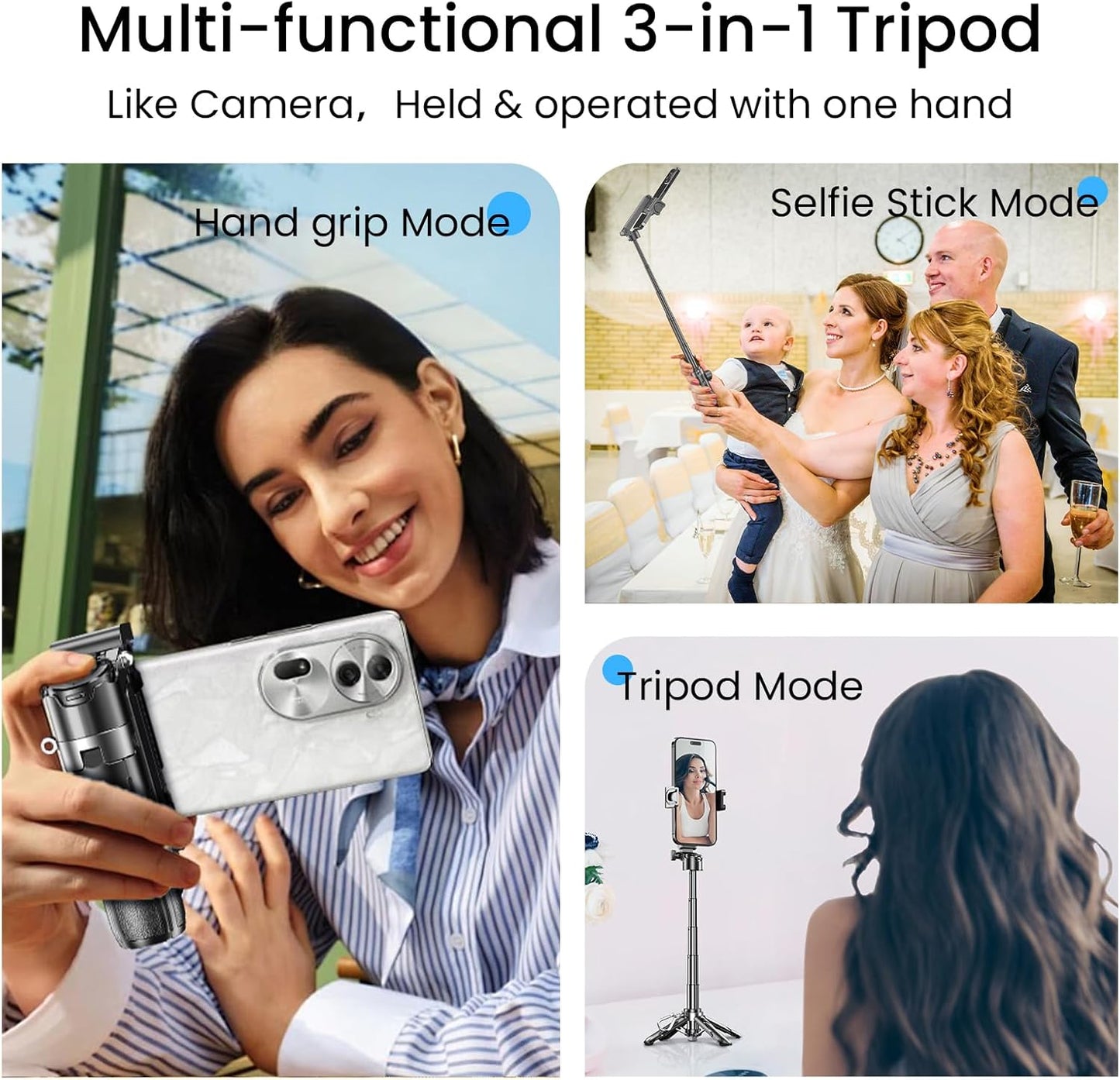 Mini Tripod with Dual Fill Lights, Portable Selfie Stick with Wireless Remote, Pocket Size Phone Tripod with Cold Shoe for iPhone/Android, Vlogging & Live Streaming(Black)