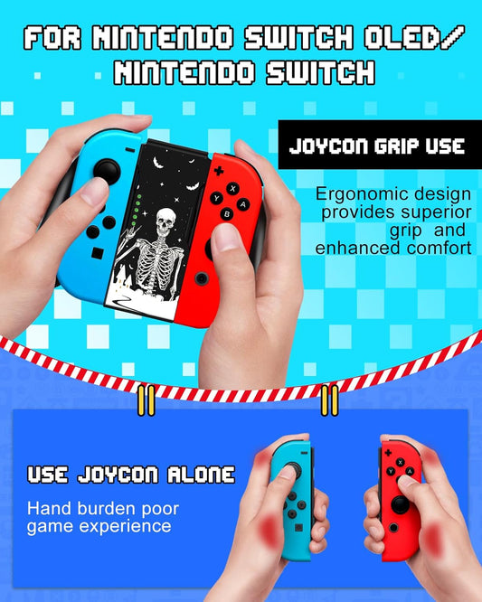 Lotadilo Joy-Con Grip for Nintendo Switch/Switch Oled - JoyCon Comfort Hand Grips Controller for Men Teen Boys Cool Cartoon Anime Design, Skull