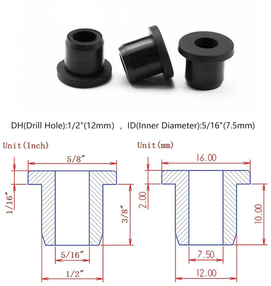 20 pcs 1/2" Drill Hole,5/16" ID Black Silicone Top hat Rubber Grommets for Wiring,Automotive,Firewall,Hole Plug,Desk,Screw,Water and Gas Pipe,Drain,House Siding,Cable Bushing,Glass,Wire Plug