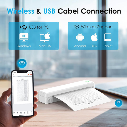 Portable Thermal Printer, Bluetooth Wireless Printer for Travel,Home Use,Office&School – Supports 8.5" x 11" US Letter, A4 & A5 Thermal Paper, Inkless Printing, Compatible with iOS, Android&Laptop