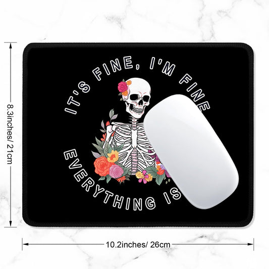 ITNRSIIET Mouse Pad with Stitched Edge Premium Textured Smooth Precise Operation Waterproof Washable Non-Slip Rubber Base Desktop Protection Mat, 10.2×8.3×0.12 inches, Flower Skull