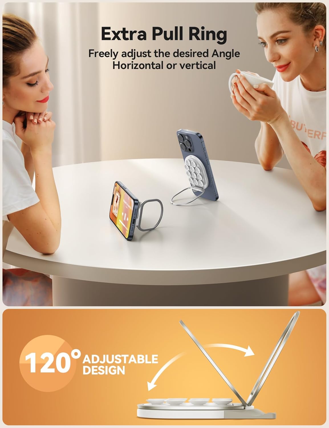 JOYROOM Suction Cup Phone Mount, Magsafe Phone Grip with Pull Ring, Phone Suction Grip for iPhone Samsung Android, Cell Phone Grip Holder for Creators, Selfies, Fitness(White)