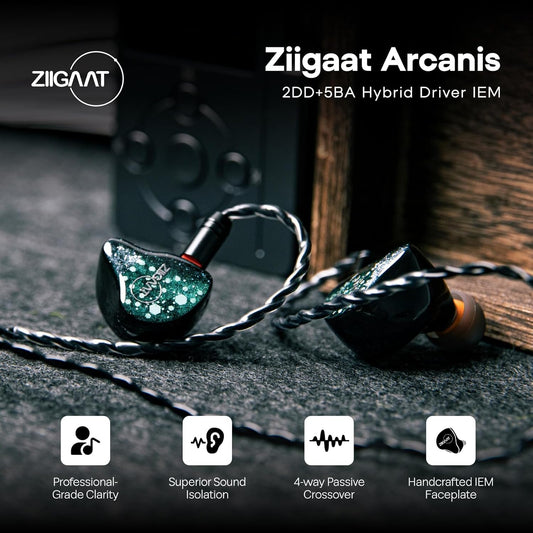 Linsoul ZiiGaat Arcanis in Ear Monitor, Professional 2DD+5BA Hybrid IEM Earphone, Gaming Earbuds, HiFi Wired Earbuds with Detachable Cable for Musicians Audiophiles