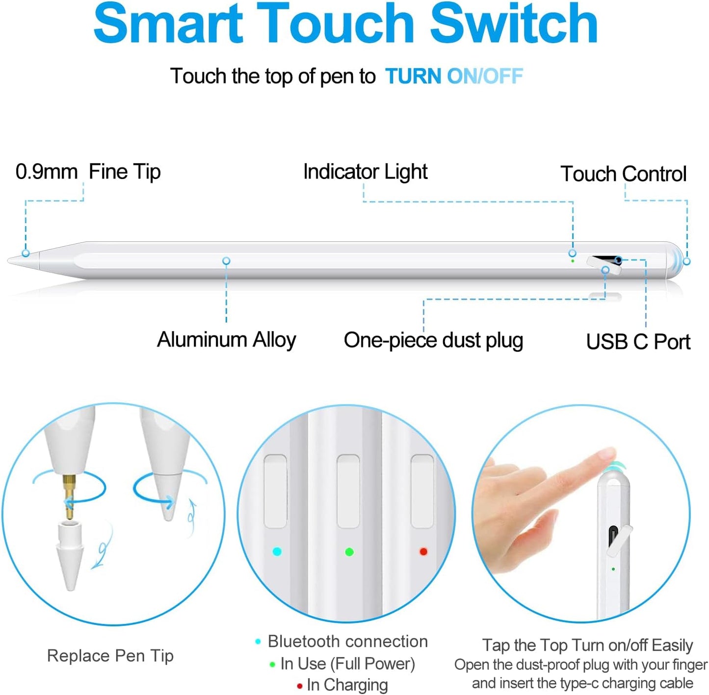 Stylus Pen for iPad 2018-2025 with Palm Rejection, Apple Pencil for Pad11th/10th/9th/8th/7th/6th Gen, iPad Pro 11/12.9 inch, New iPad Air 2025 11&13-inch(M3/2) /5th/4th/3th Gen, iPad mini 6th/5th