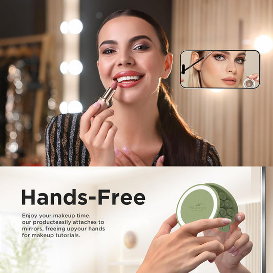 Magnetic Suction Cup Phone Mount for MagSafe Case, Silicone Hands-Free Grip Holder for iPhone and Android, Mirror Shower Phone Stand for Makeup FaceTime Gym Kitchen Bathroom, Tea Green