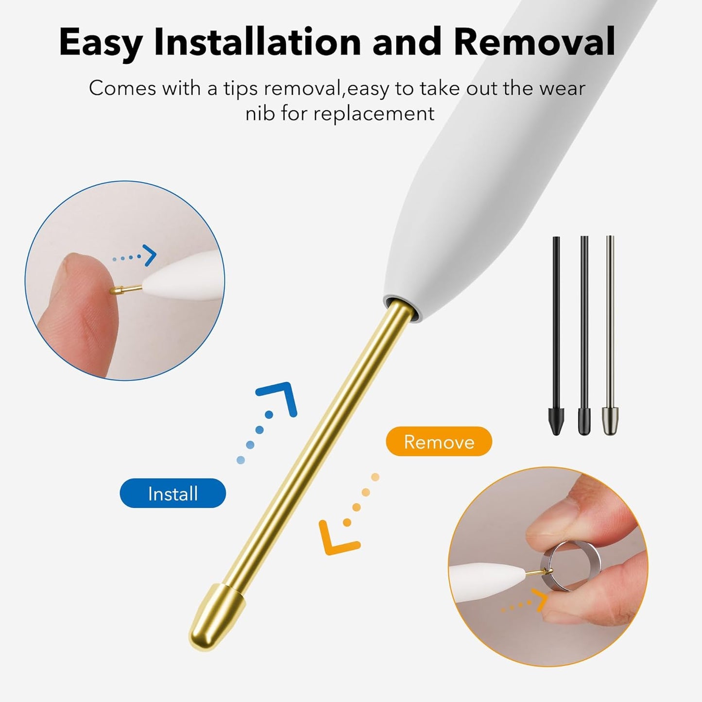 Marker Stylus Tips for Remarkable 2 Pen Tips with Nibs Removal Tool,Metal Replacement Nibs for Remarkable 1/2 Stylus/Marker Plus Pen (4+10+10 PCS-Gold/Sirvel/Black)