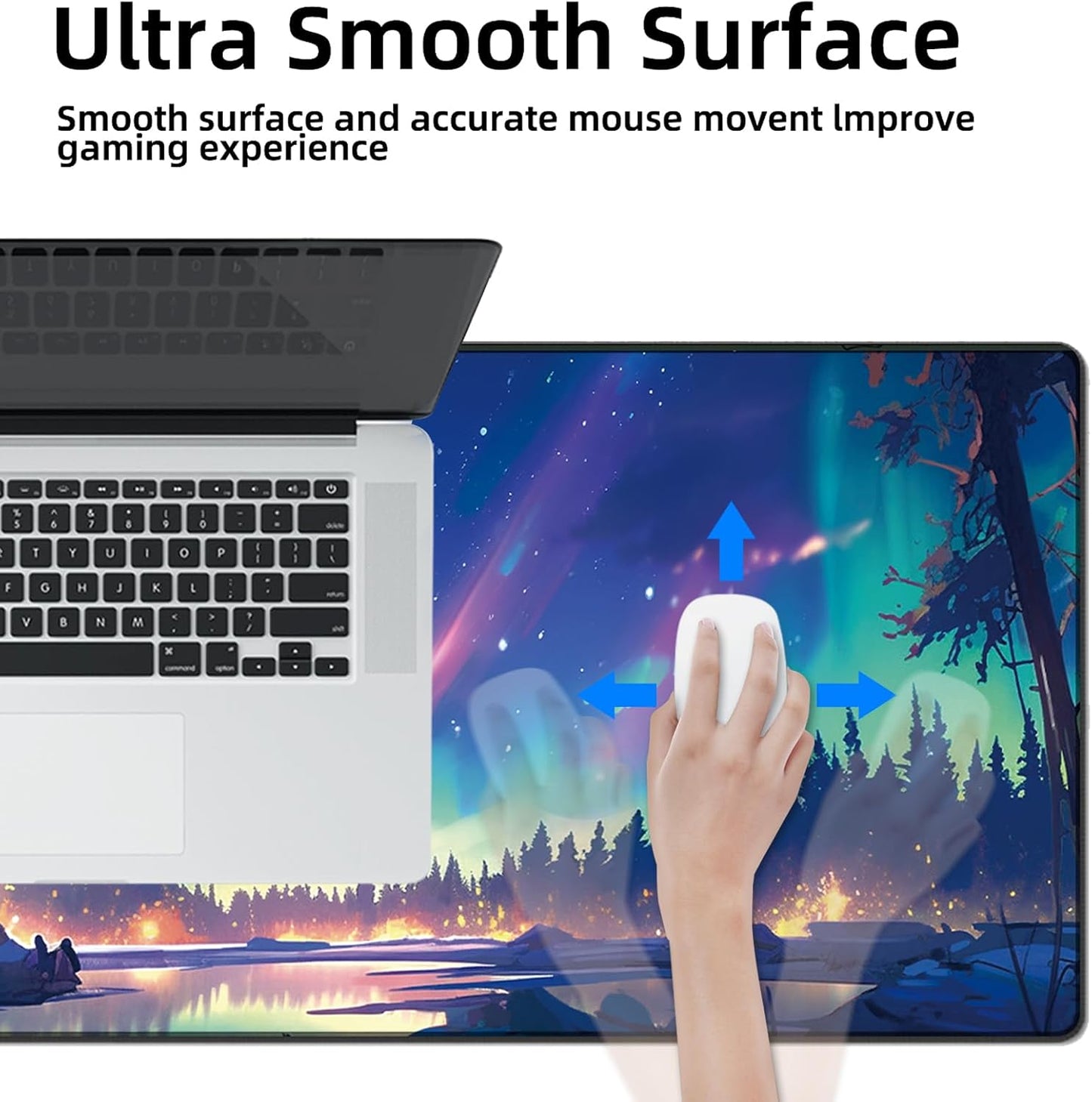 Galdas Gaming Mouse Pad XXL XL Large Long Extended Big Mousepad Non-Slip Rubber Keyboard Mouse Pad with Stitched Edges for Laptop Home Office (31.5x11.8x0.08 Inch) … (Aurora)