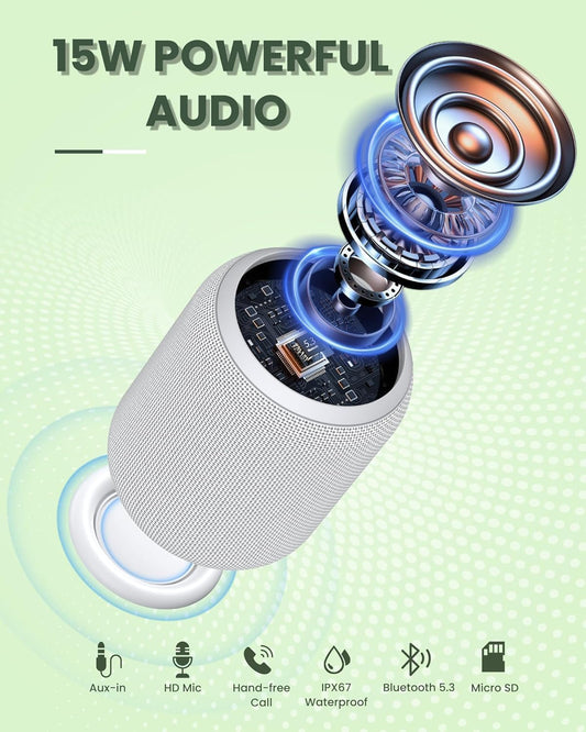 NOTABRICK Bluetooth Speakers,Portable Wireless Speaker with 15W Stereo Sound, IPX6 Waterproof Shower Speaker, Dual Pairs, Portable Speaker for Party Beach Camping