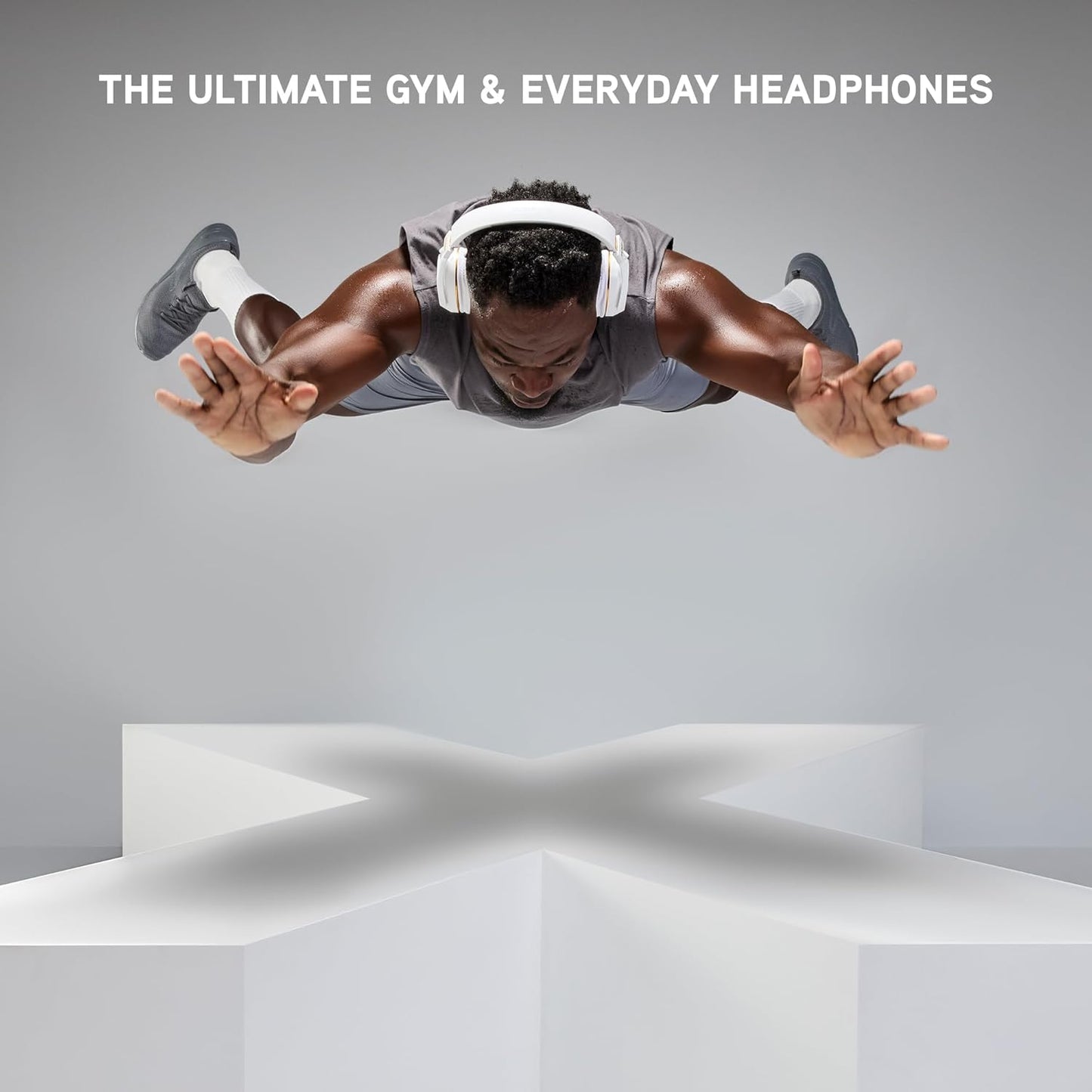 BlueAnt Pump X - The Gym Headphones | White/Gold | Sports Headphones | Cushioned & Cooling Ear Pads | (ANC) Active Noise Cancelling/Advanced Transparency | Wireless | Up to 58hr Play Time