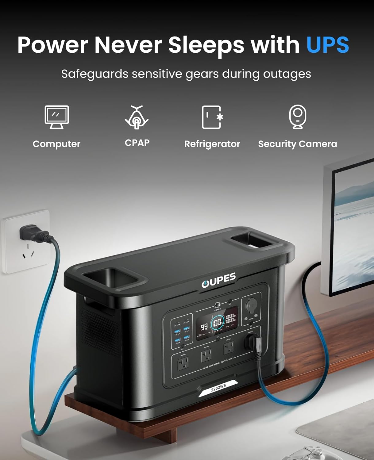 OUPES Exodus 2400 Solar Generator with a 240W Panel, 2400W / 2232Wh Portable Power Station with APP Control & UPS for RV, Home Backup, Professional Outdoor Use