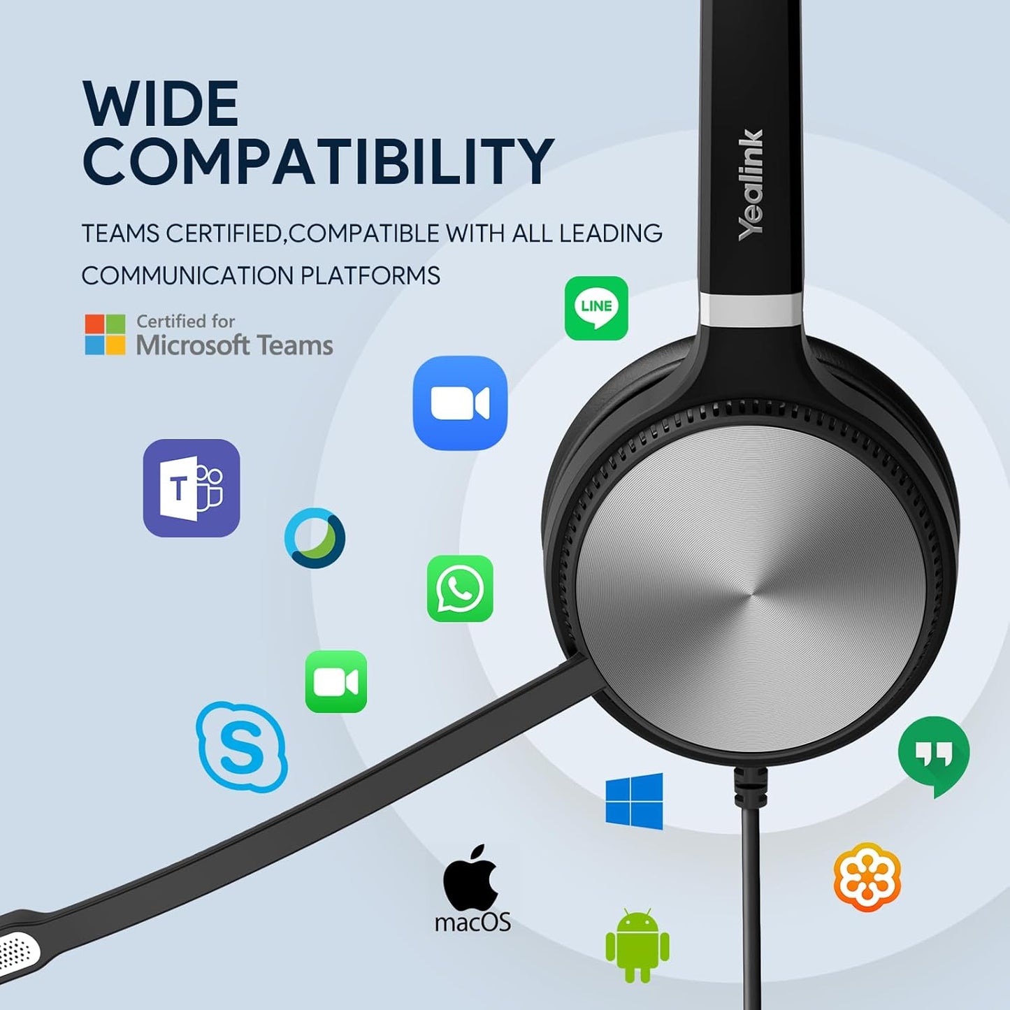 Yealink UH36 Professional USB Headset, Wired Headphones for Work Calls and Music, Headset with Noise Cancelling Mic for Computer PC Laptop(for Teams Certified, Mono,3.5mm Jack/USB Connection)