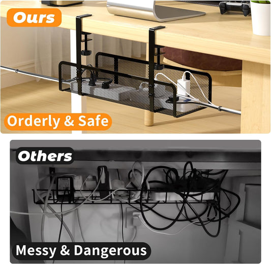 Under Desk Cable Management Tray, Wire Management Desk Cable Organizer Cable Management Box, Cord Organizer Storage for Office