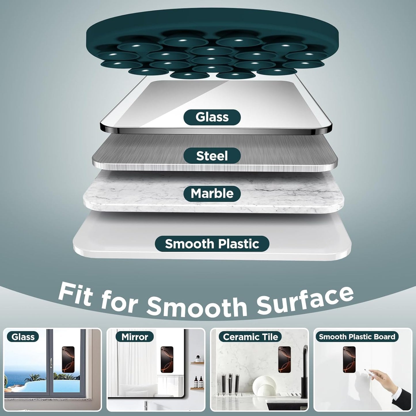 Magnetic Suction Cup Phone Mount for MagSafe Case, Silicone Hands-Free Phone Grip Holder for iPhone and Android, Mirror Shower Phone Stand for Makeup FaceTime Gym Kitchen Bathroom, Dark Green