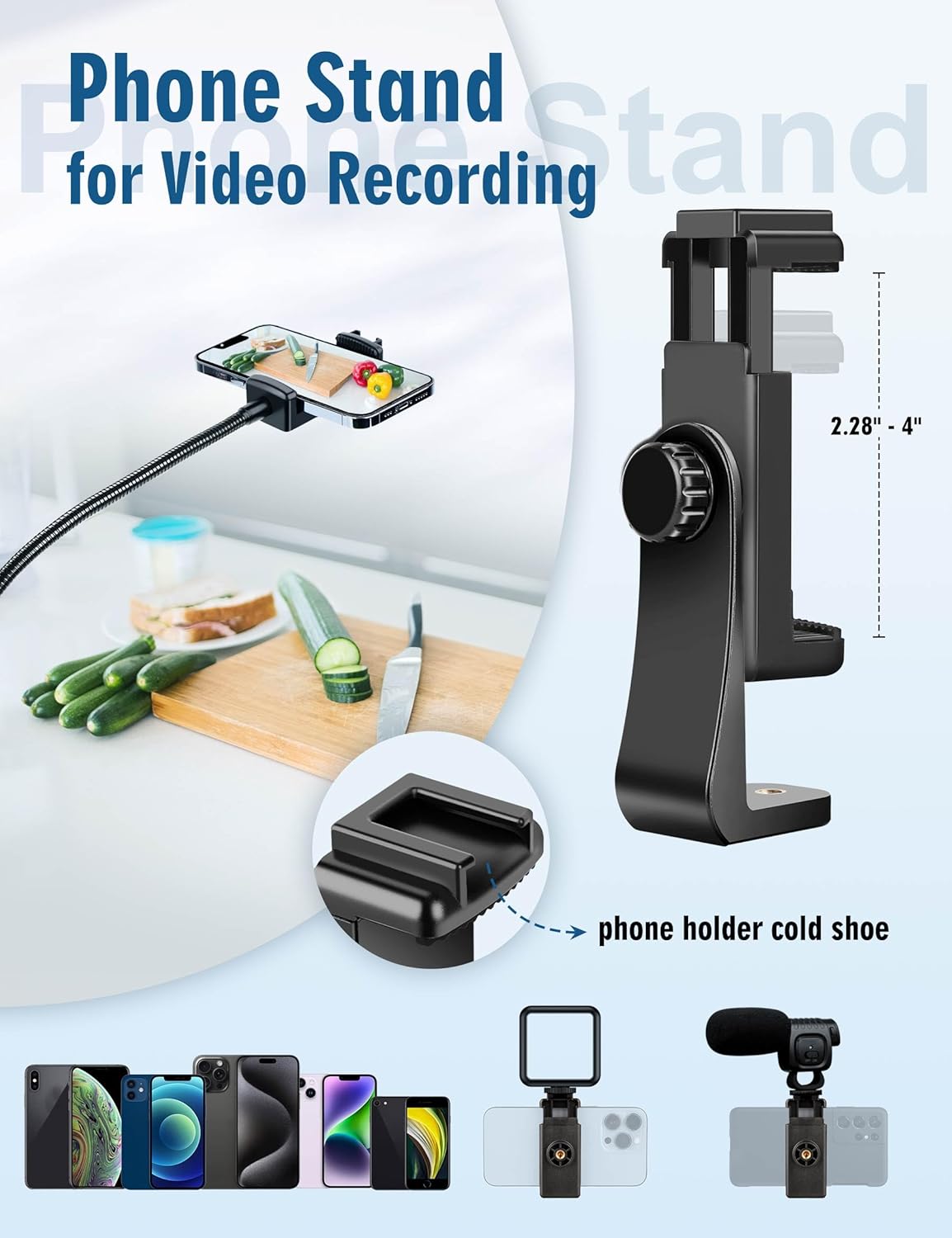 Phone Tripod, 85" Tripod for Cell Phone iPhone with Gooseneck, Aluminum Tripods Stand for Video Recording Photo Vlog, Travel Cellphone Tripod with Remote Compatible with iPhone Android