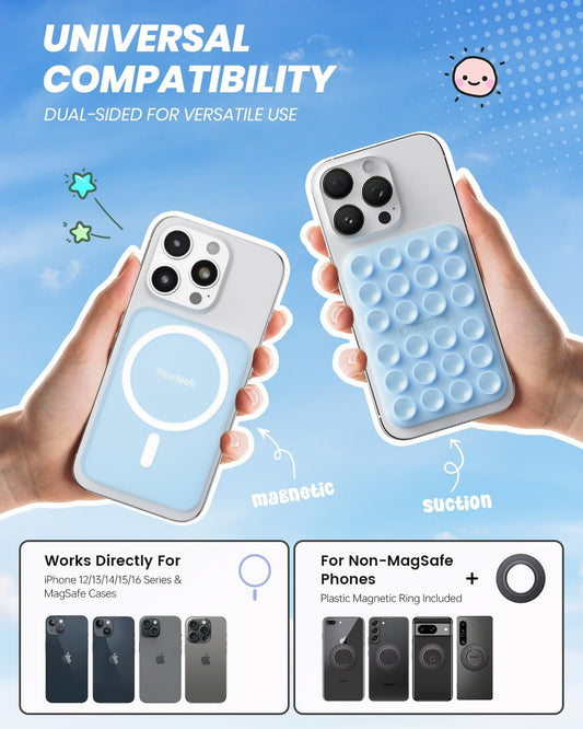 Klearlook Magnetic Suction Phone Mount for MagSafe Case, Removable Sticky Phone Grip Holder for Hands-Free Makeup/Selfie/Live Streaming/Vlog for TikTok & Instagram Influencer/Creator, Light Blue