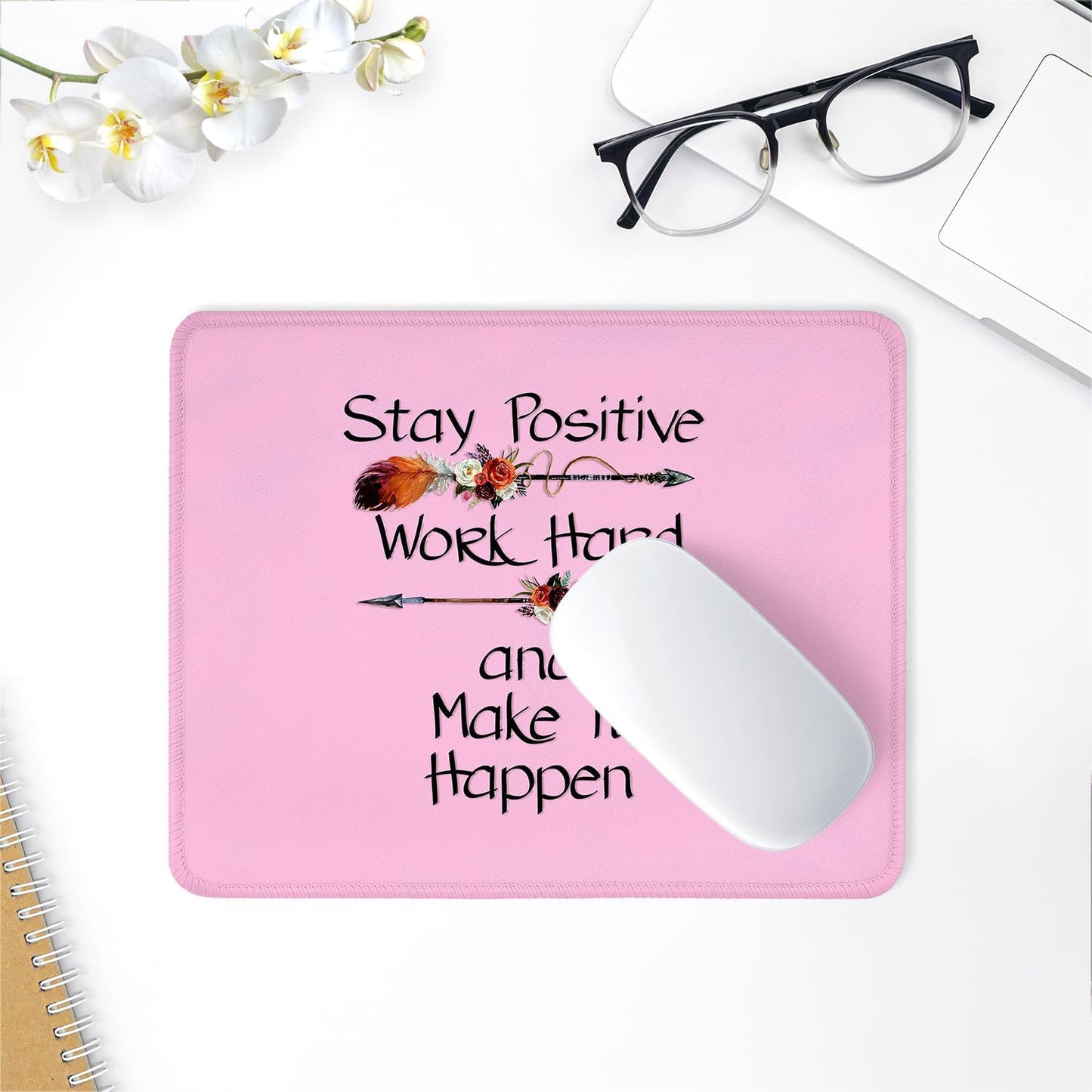 ITNRSIIET Mouse Pad with Stitched Edge Premium Textured Smooth Precise Operation Waterproof Washable Non-Slip Rubber Base Desktop Protection Mat, 10.2×8.3×0.12 inches, Inspirational Quote Pink