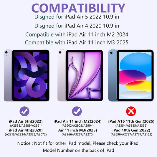 TaIYanG Compatible for iPad Air 11 inch Case with Keyboard for iPad Air 5 2022/iPad Air 4th Gen Keyboard Case with Pencil Holder - Flip Stand Cover for iPad Air 11" M3/M2/iPad 5th 2022/ 4th 2020