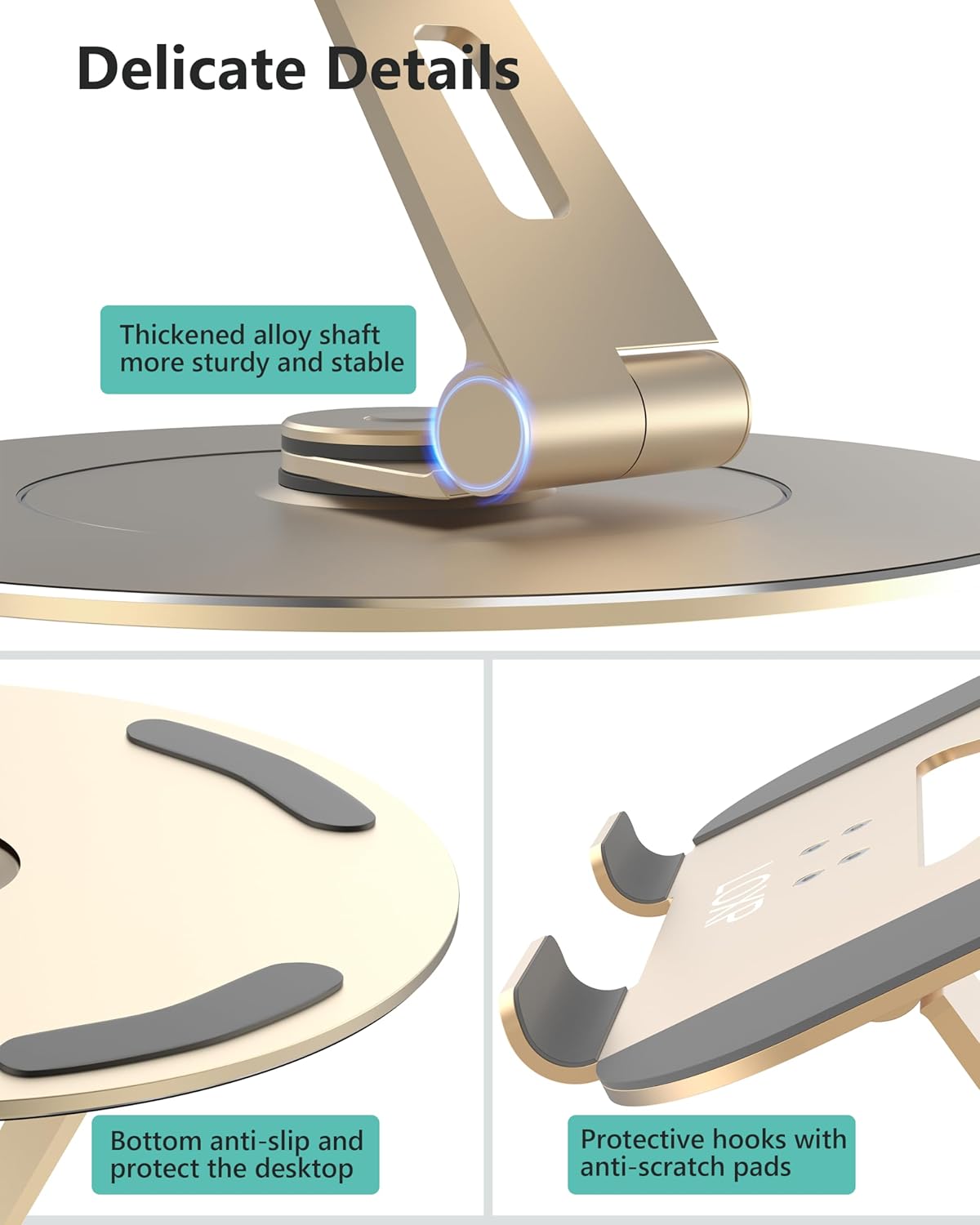 Ultra-Stable Swivel Laptop Stand for Desk,300% Larger Base Stability Military-Grade Aluminum Anti-Loosening Structure - Height Adjustable Laptop Stand Suitable for 10-17.3 inch,Golden