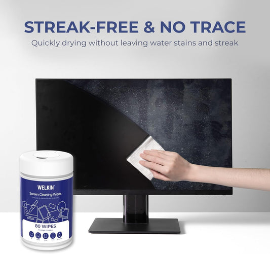 WELKIN 80 * 2 Electronics Cleaning Wipes - Non Toxic Screen Cleaner, Streak Free Touchscreen Cleaning for All Phones, Laptop, Computer, TV and Car,2 X Microfiber Cloth Included