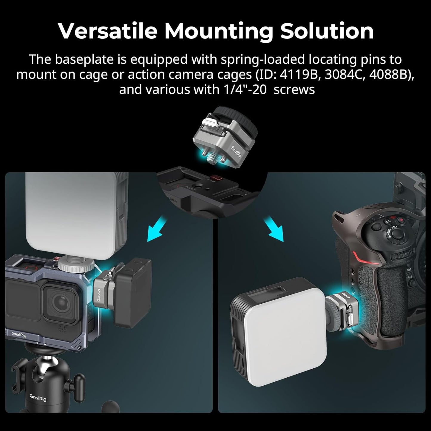 SmallRig HawkLock H18 Quick Release Support with Cold Shoe, Dual-Direction QR-Slide Cold Shoe Mount with Anti--Drop Pin & Silicone Pad, Load up to 1.8lb for LED Video Light, Microphone - 4500