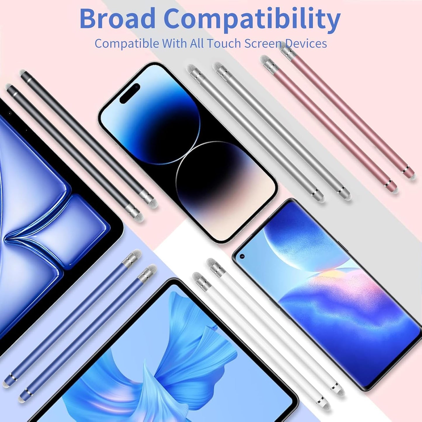 Stylus Pen for Touchscreen,2-in-1 High Sensitivity & Precision Stylus Pen,Suitable for Ipad/iPhone/Android Tablets,Compatible with All Touch Screen Devices(3 Stylus-Silver/Blue/Rose Gold)