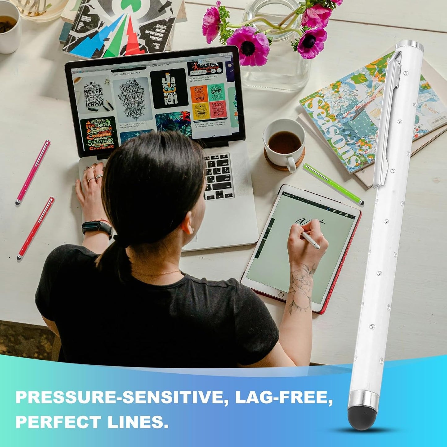 PATIKIL Stylus Pens for Touch Screens, 6 Pcs High Precision Universal Bling Stylus Crystal Metal Capacitive Pen for Touch Screen Devices Phone Tablets Laptop, White