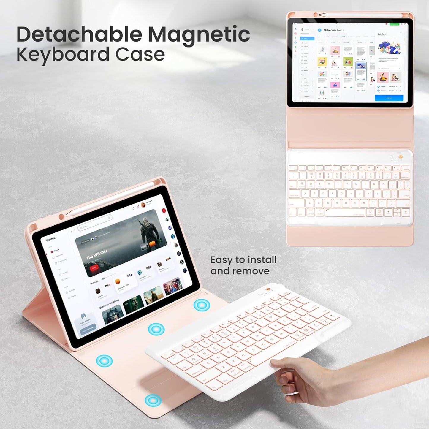 Magnetic Keyboard Case for iPad Air 5th 4th Generation 10.9 inch Pro 11 1st/2nd/3rd/4th, 7 Color Backlight BT Keyboard Folio with Pencil Holder 2022 2021 2020 2018 (Pink)