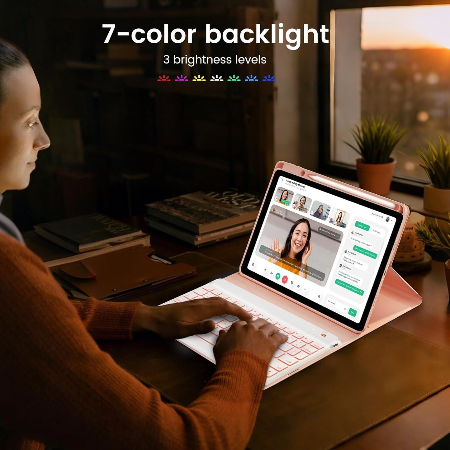 OYEEICE for iPad pro 12.9 case with Keyboard (6th, 5th Generation) & iPad Air 13 inch M2 - Wireless Detachable BT Backlit Magnetic Keyboard, Built-in Pencil Holder, Smart Cover (Pink)