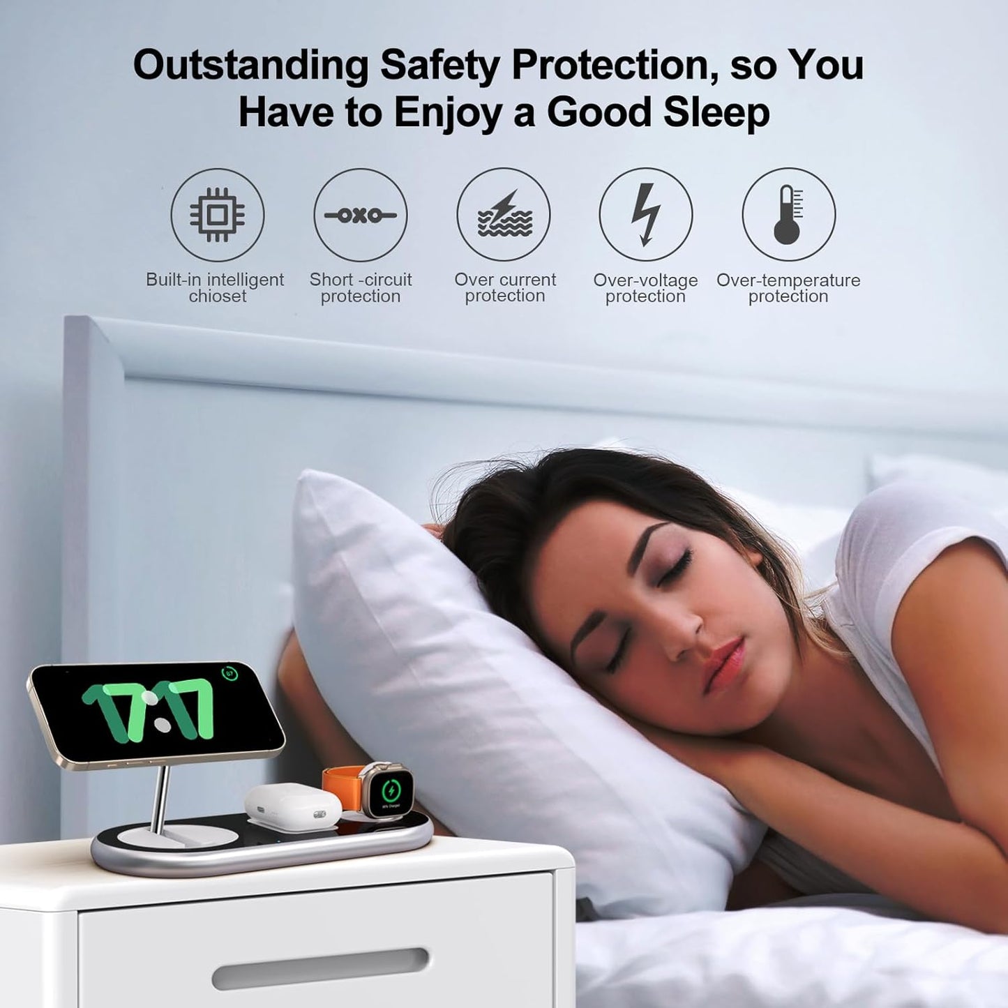 2025 Upgraded 3 in 1 Charging Station for Apple Devices, Fast Magnetic Mag-Safe Wireless Charger Stand for iPhone 16/15/14/13/12 Series & Apple Watch 1-10/Ultra & AirPods Pro (Silver)