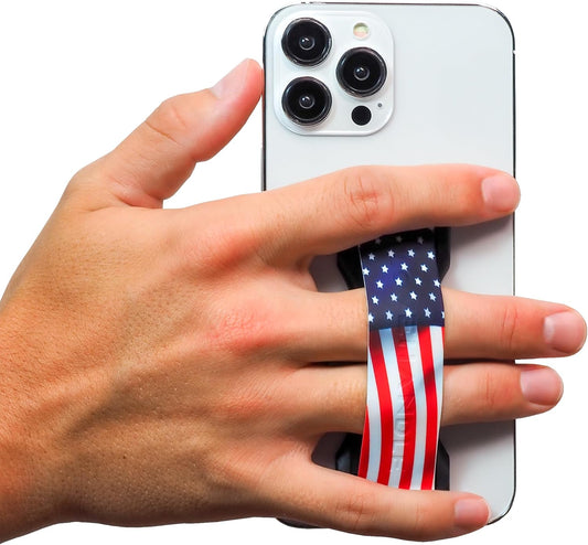 LOVEHANDLE PRO Premium Phone Grip - Silicone Phone Strap - Magnetic Phone Mount and Kickstand for Smartphone and Tablet - USA Flag