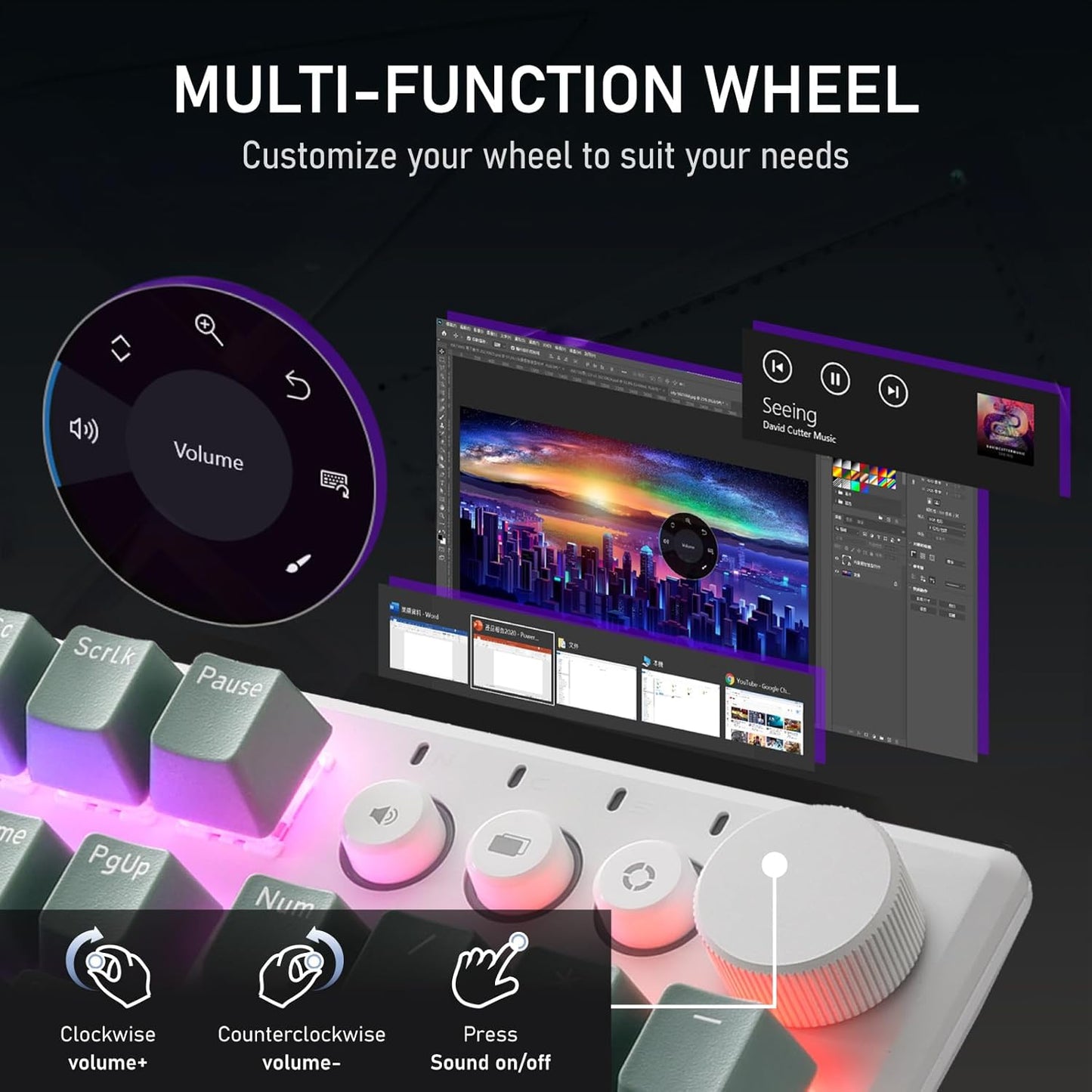 iRocks K74R Wireless RGB Illuminated Mechanical Gaming Keyboard, Hot-Swappable Switches, Easy-to-Clean Floating Design, PBT 107 Keys NKRO, Detachable USB-C Cable - Island Blue (Blue Switches)