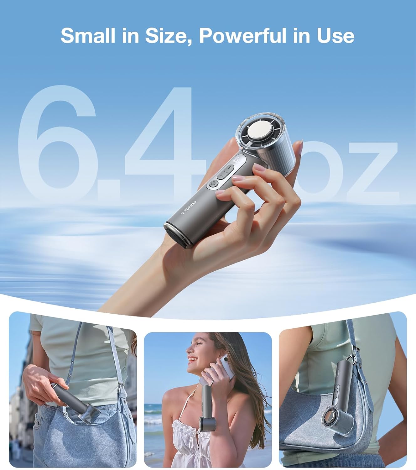 TORRAS COOLiFY iva Handheld Fan with Ice Cooler, 0-100 Adjustable Speed, Super Mini Powerful Portable Fan 5000mAh Rechargeable, Hand Fans for Travel Essentials, Outdoor, Gifts for Dad Women, Charcoal