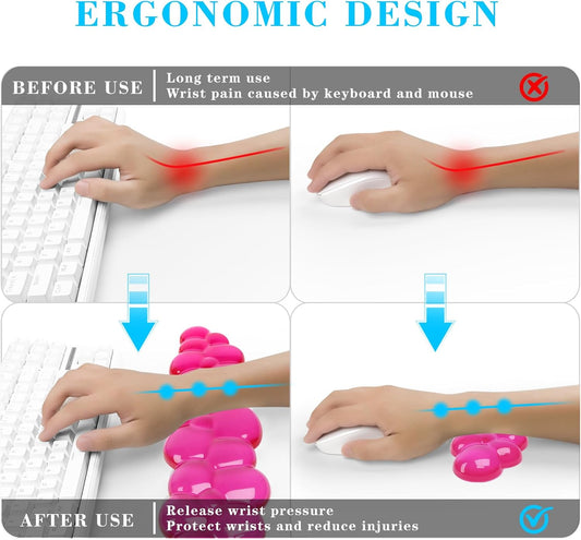 Gel Cloud Keyboard and Mouse Wrist Rest, Cute Wrist Support and Arm Support Keyboard Rest for Keyboard and Mouse Typing Pain Relief,Suitable for Office/Computer/Laptop/Gaming (Transparent Red)
