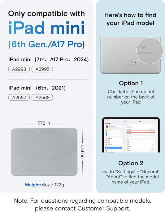 MOFT Dynamic Folio Case for iPad mini 7 A17 Pro 2024 & iPad mini 6th A15 2021, 8.3 Inch Silm Magnetic Stand Case with 20+ Viewing Angles, Auto Wake/Sleep, Ultra Thin, Cement x Sapphire
