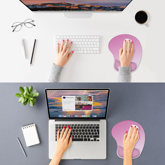 ITNRSIIET Ergonomic Mouse Pad, Cushioned Gel Wrist Rest, Non-Slip Base, Smooth Surface, Compatible with All Mice for Office & Gaming, Desk Accessory, 9.5 x 8.2 inch, Soft Pink Gradient